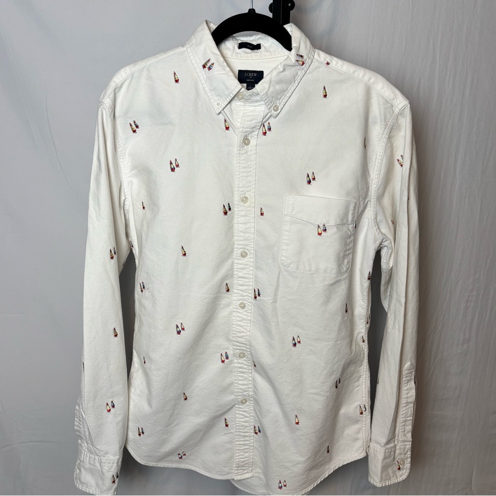 J. Crew White Men's Shirt Size L with Embroidered Sailboat Details